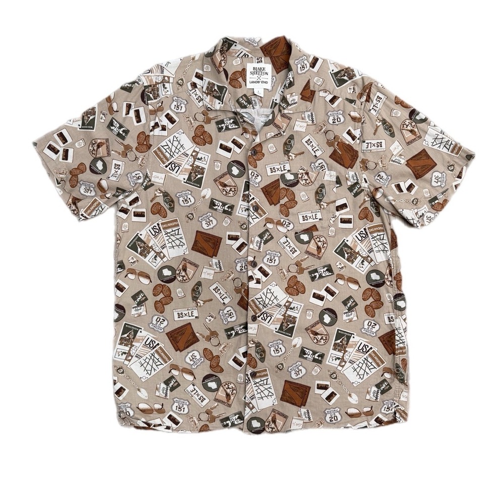 Blake Shelton x Lands' End Shirt L Route 66 Western‎ Map Short Sleeve